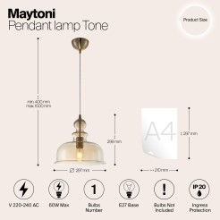 MAYTONI Lampa wisząca Tone 60W E27 P001PL-01BZ