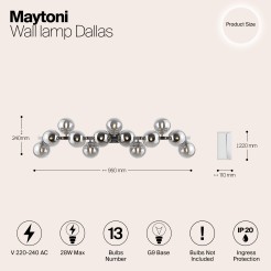 MAYTONI Lampa ścienna (kinkiet) Dallas 28W G9 MOD547WL-13CH