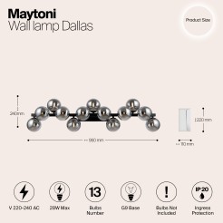 MAYTONI Lampa ścienna (kinkiet) Dallas 28W G9 MOD547WL-13B