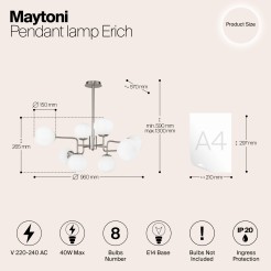 MAYTONI Lampa wisząca Erich 40W E14 MOD221-PL-08-N