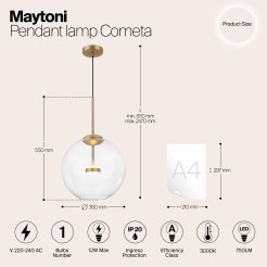 MAYTONI Lampa wisząca Cometa 12W LED 750lm 3000K 80 CRI  MOD056PL-L12G3K