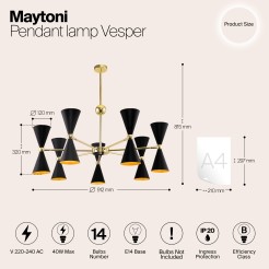MAYTONI Lampa wisząca Vesper 40W E14 MOD108PL-14GB
