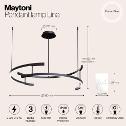 MAYTONI Lampa wisząca Line 52W LED 2000lm 3000K 80 CRI  MOD054PL-L52B3K