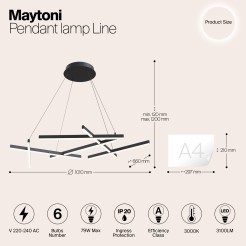MAYTONI Lampa wisząca Line 79W LED 3100lm 3000K 80 CRI  MOD016PL-L75B