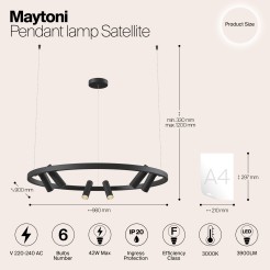 MAYTONI Lampa wisząca Satellite 42W LED 3900lm 3000K 80 CRI  MOD102PL-L42B