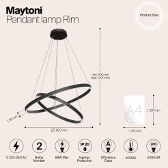 MAYTONI Lampa wisząca Rim 88W LED 2150lm 4000K 85 CRI  MOD058PL-L74B4K
