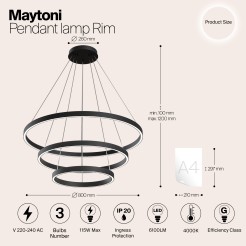 MAYTONI Lampa wisząca Rim 115W LED 6100lm 4000K 85 CRI  MOD058PL-L100B4K