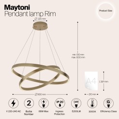 MAYTONI Lampa wisząca Rim 88W LED 5200lm 4000K 85 CRI  MOD058PL-L74BS4K