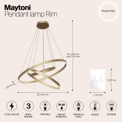 MAYTONI Lampa wisząca Rim 115W LED 6100lm 4000K 85 CRI  MOD058PL-L100BS4K