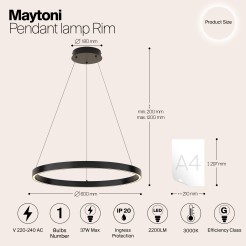 MAYTONI Lampa wisząca Rim 37W LED 2200lm 3000K 85 CRI  MOD058PL-L32B3K
