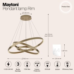 MAYTONI Lampa wisząca Rim 115W LED 6100lm 3000K 85 CRI  MOD058PL-L100BS3K