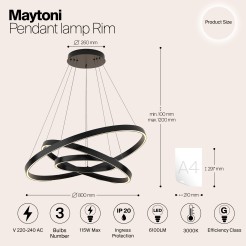 MAYTONI Lampa wisząca Rim 115W LED 6100lm 3000K 85 CRI  MOD058PL-L100B3K