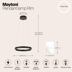 MAYTONI Lampa wisząca Rim 25W LED 1200lm 3000K 85 CRI  MOD058PL-L22B3K