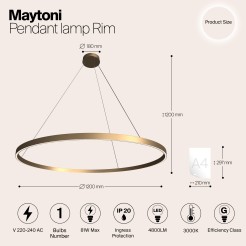 MAYTONI Lampa wisząca Rim 81W LED 4800lm 3000K CRI  MOD058PL-L65BS3K