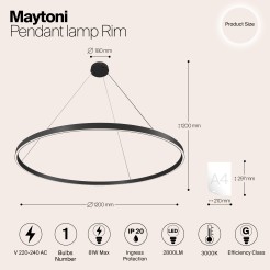 MAYTONI Lampa wisząca Rim 81W LED 2800lm 3000K CRI  MOD058PL-L65B3K