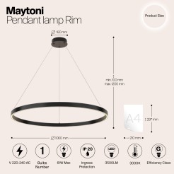MAYTONI Lampa wisząca Rim 61W LED 3500lm 3000K 85 CRI  MOD058PL-L54B3K