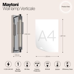 MAYTONI Lampa ścienna (kinkiet) Verticale 8W LED 800lm 3000K 80 CRI  MOD308WL-L9CH3K
