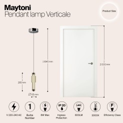 MAYTONI Lampa wisząca Verticale 8W LED 800lm 3000K 80 CRI  MOD308PL-L9CG3K