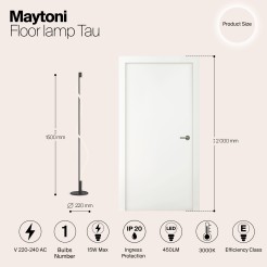 MAYTONI Lampa podłogowa Tau 15W LED 450lm 3000K 80 CRI  MOD166FL-L15B3K