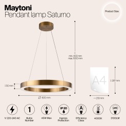 MAYTONI Lampa wisząca Saturno 45W LED 3100lm 4000K 80 CRI  MOD415PL-L45BS4K