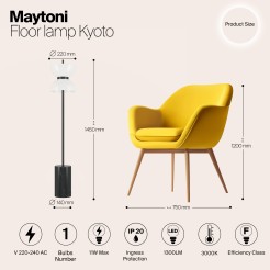 MAYTONI Lampa podłogowa Kyoto 11W LED 1300lm 3000K 80 CRI  MOD178FL-L11B3K