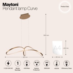 MAYTONI Lampa wisząca Curve 42W LED 2800lm 4000K 85 CRI  MOD156PL-L52G4K