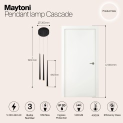 MAYTONI Lampa wisząca Cascade 18W LED 1400lm 4000K 80 CRI  MOD132PL-L28BK1