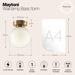 MAYTONI Lampa ścienna (kinkiet) Basic form 40W E14 MOD321WL-01G1