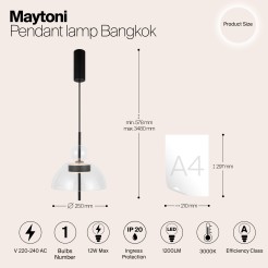 MAYTONI Lampa wisząca Bangkok 12W LED 1200lm 3000K 80 CRI  MOD185PL-L6B3K1