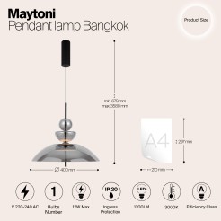 MAYTONI Lampa wisząca Bangkok 12W LED 1200lm 3000K 80 CRI  MOD185PL-L6B3K6
