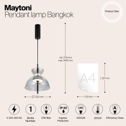 MAYTONI Lampa wisząca Bangkok 12W LED 1200lm 3000K 80 CRI  MOD185PL-L6B3K5