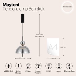 MAYTONI Lampa wisząca Bangkok 12W LED 1200lm 3000K 80 CRI  MOD185PL-L6B3K4