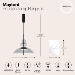 MAYTONI Lampa wisząca Bangkok 12W LED 1200lm 3000K 80 CRI  MOD185PL-L11B3K3