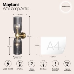 MAYTONI Lampa ścienna (kinkiet) Antic 40W E14 MOD302WL-02GR
