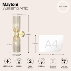 MAYTONI Lampa ścienna (kinkiet) Antic 40W E14 MOD302WL-02CG