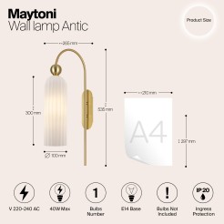 MAYTONI Lampa ścienna (kinkiet) Antic 40W E14 MOD302WL-01GR