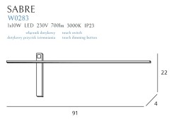 MAXLIGHT W0283 KINKIET SABRE 91 cm CZARNY IP23, ściemnialny z włącznikiem dotykowym