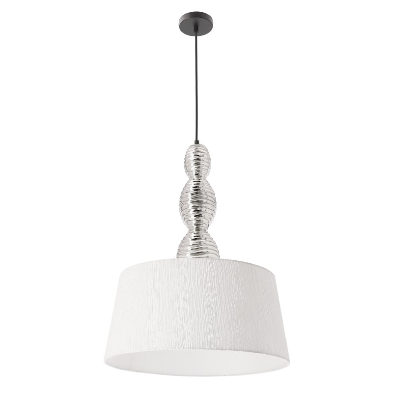 Lampa wisząca RAKLI srebrna E27 1x60W z białym abażurem nowoczesna do salonu sypialni kuchni jadalni oświetlenie sufitowe 31-47649