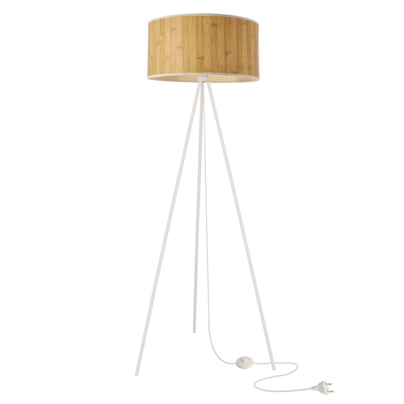 Lampa podłogowa RAFFI biała E27 1x40W z sosnowym abażurem styl skandynawski eco naturalny do salonu sypialni gabinetu oświetlenie stojące 51-47717