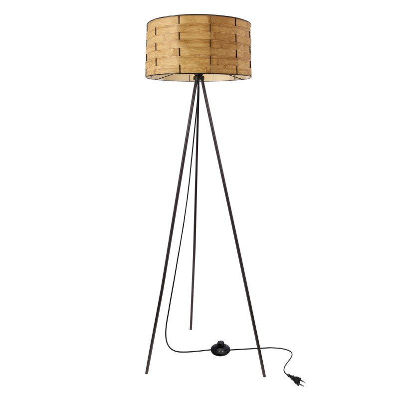 Lampa podłogowa FIANA czarna 1x40W E27 abażur sosnowy naturalny czarny nowoczesna stojąca do salonu sypialni biura oświetlenie dekoracyjne 51-47724