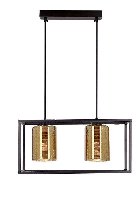 Lampa wisząca LURI 2x40W E27 czarna ze złotymi kloszami, nowoczesna oprawa sufitowa do salonu i kuchni, loftowy styl, elegancki minimalizm 32-47878