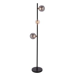 Lampa podłogowa Kama 3x28W G9 czarna i złota, klosze grafitowe i bursztynowe, elegancka lampa stojąca, nowoczesny design do salonu 53-47588