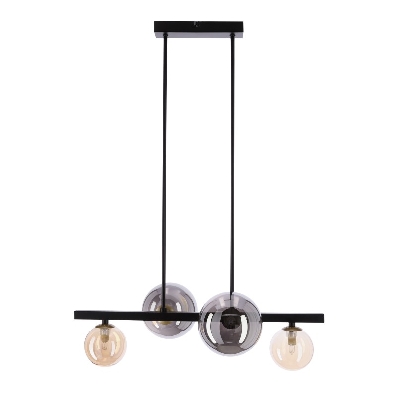 Lampa wisząca Kama 4x28W G9 czarna i złota, klosze grafitowe i bursztynowe, styl nowoczesny, elegancka oprawa sufitowa 34-47595