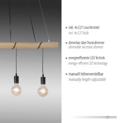 15505-18 TERO LAMPA WISZĄCA DREWNO/CZARNY