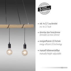 15505-18 TERO LAMPA WISZĄCA DREWNO/CZARNY