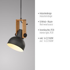 15741-18 CUP 2.0 LAMPA WISZĄCA CZARNY/DREWNO