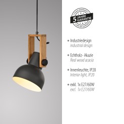 15741-18 CUP 2.0 LAMPA WISZĄCA CZARNY/DREWNO