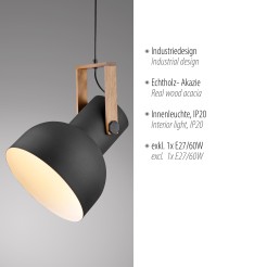 15747-18 CUP 2.0 LAMPA WISZĄCA CZARNY/DREWNO