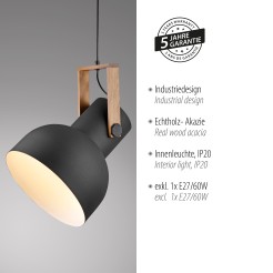 15747-18 CUP 2.0 LAMPA WISZĄCA CZARNY/DREWNO