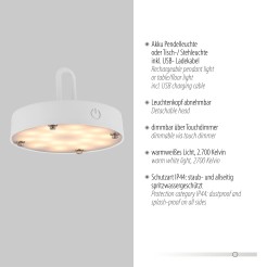 19303-16 AKUBA LAMPA STOŁOWA/ZEWNĘTRZNA BEZPRZEWODOWA BIAŁY